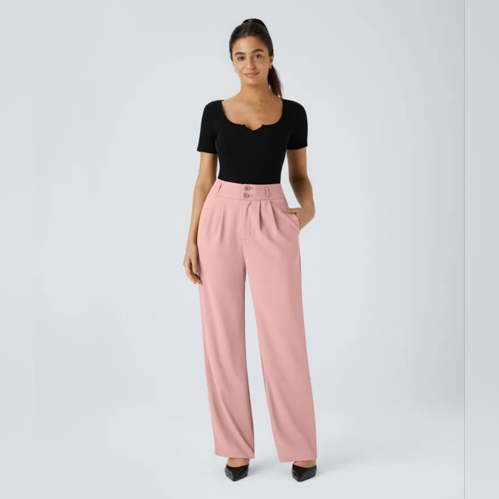 High Waisted Pocket Shirred Straight Leg Work Pants Peachskin Medium Tall NEW